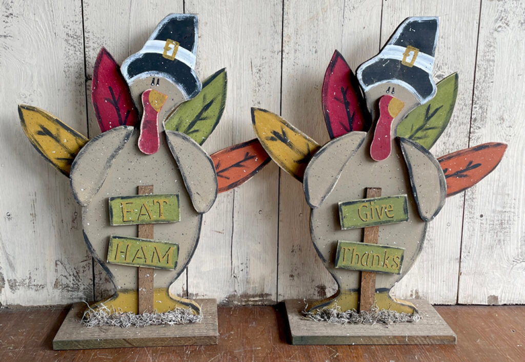 Hand-painted wooden turkey figures – Amish made Thanksgiving decor