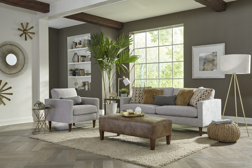 Best Home Furnishings Trafton stationary sofa with track arms and tapered legs.