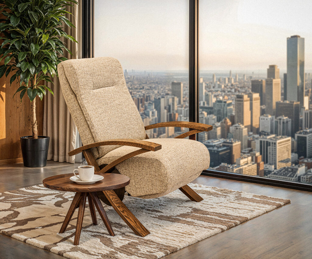 Craftsman Quentin solid oak Amish recliner in North Chili NY furniture showroom