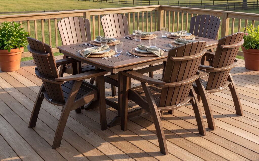 Regal Collection poly outdoor furniture dining set on a deck